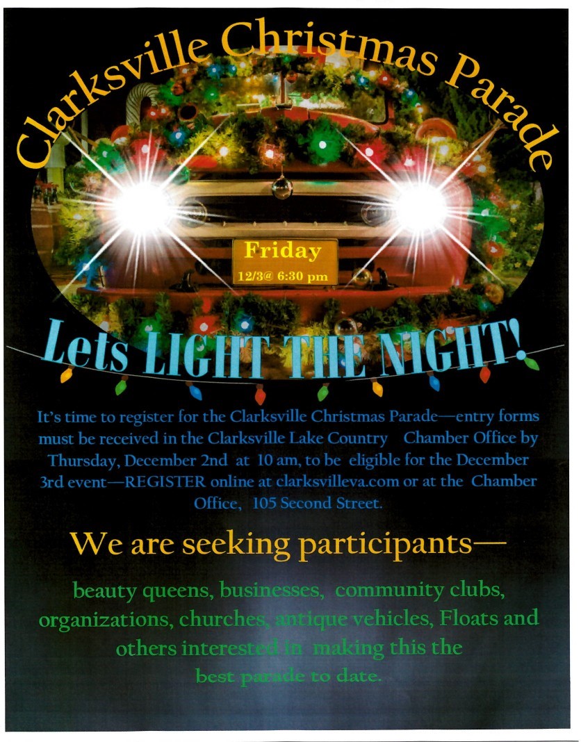 Clarksville Christmas Parade Friday, December 3, 2021 at 630 pm Town