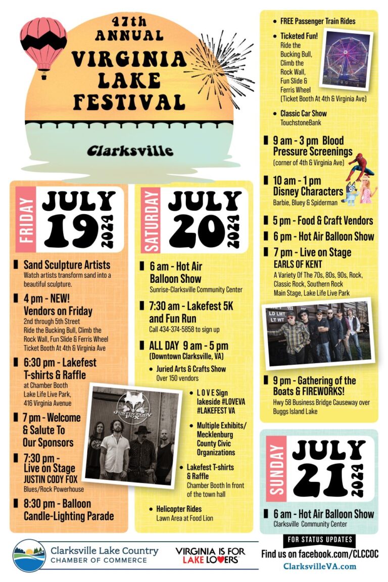 47th Annual Lakefest July 19th & 20th Town of Clarksville Virginia